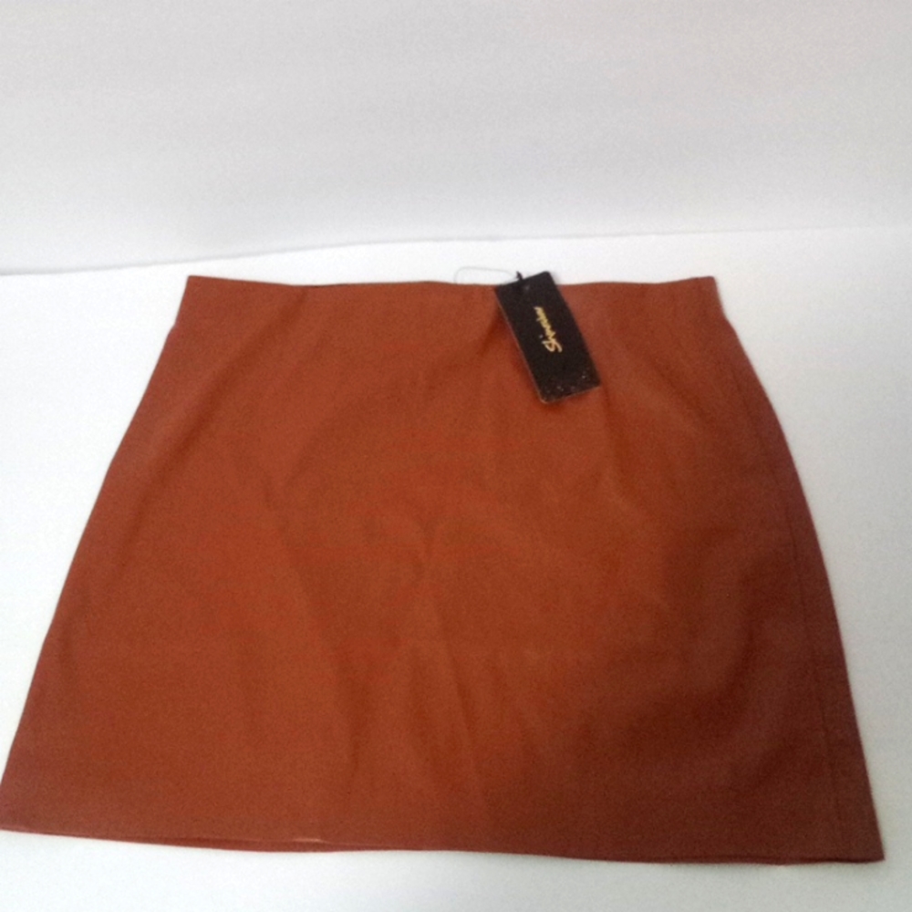 SHINESTAR FAUX LEATHER MINI SKIRT - CARAMEL‎ L